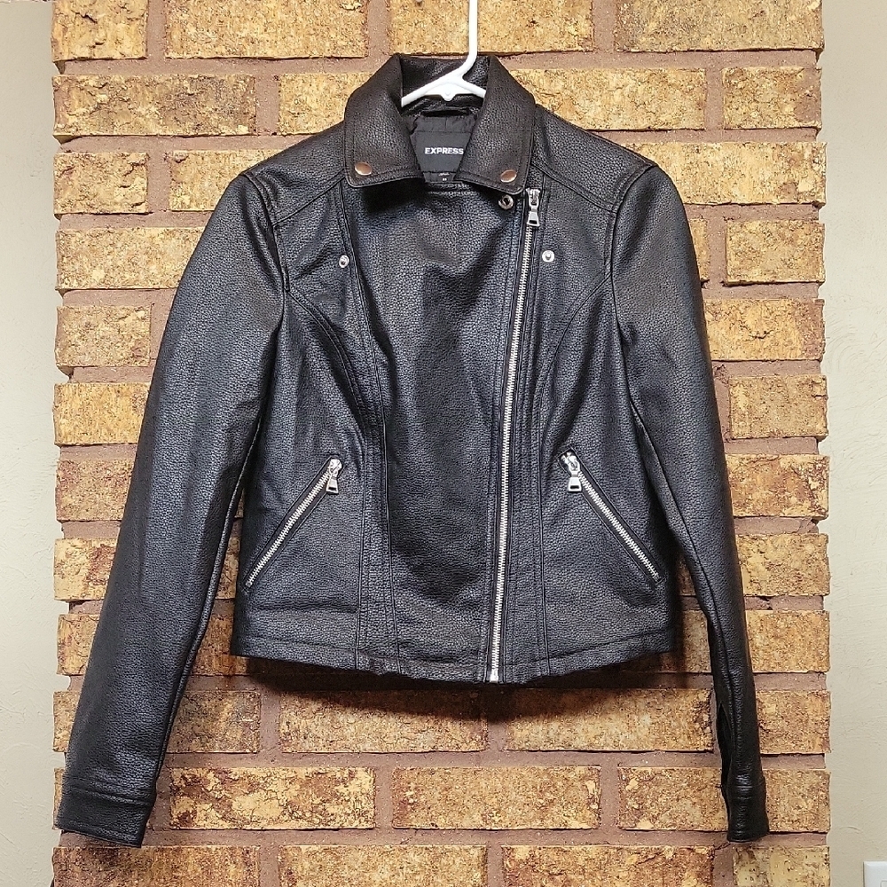 Express Moto Jacket Black Faux Leather Asymmetrical Moto Size XS Like New